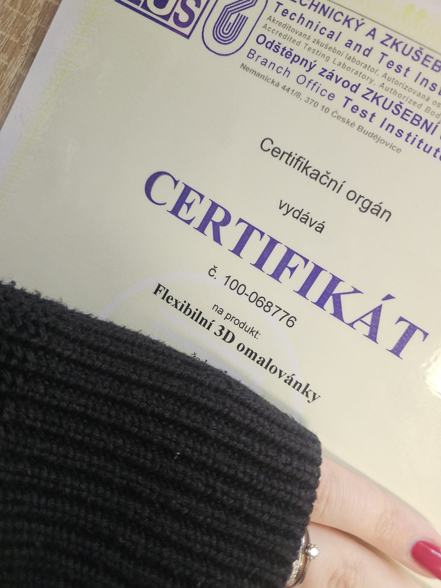 Certifikovaný materiál použitý pro výrobu flexíků